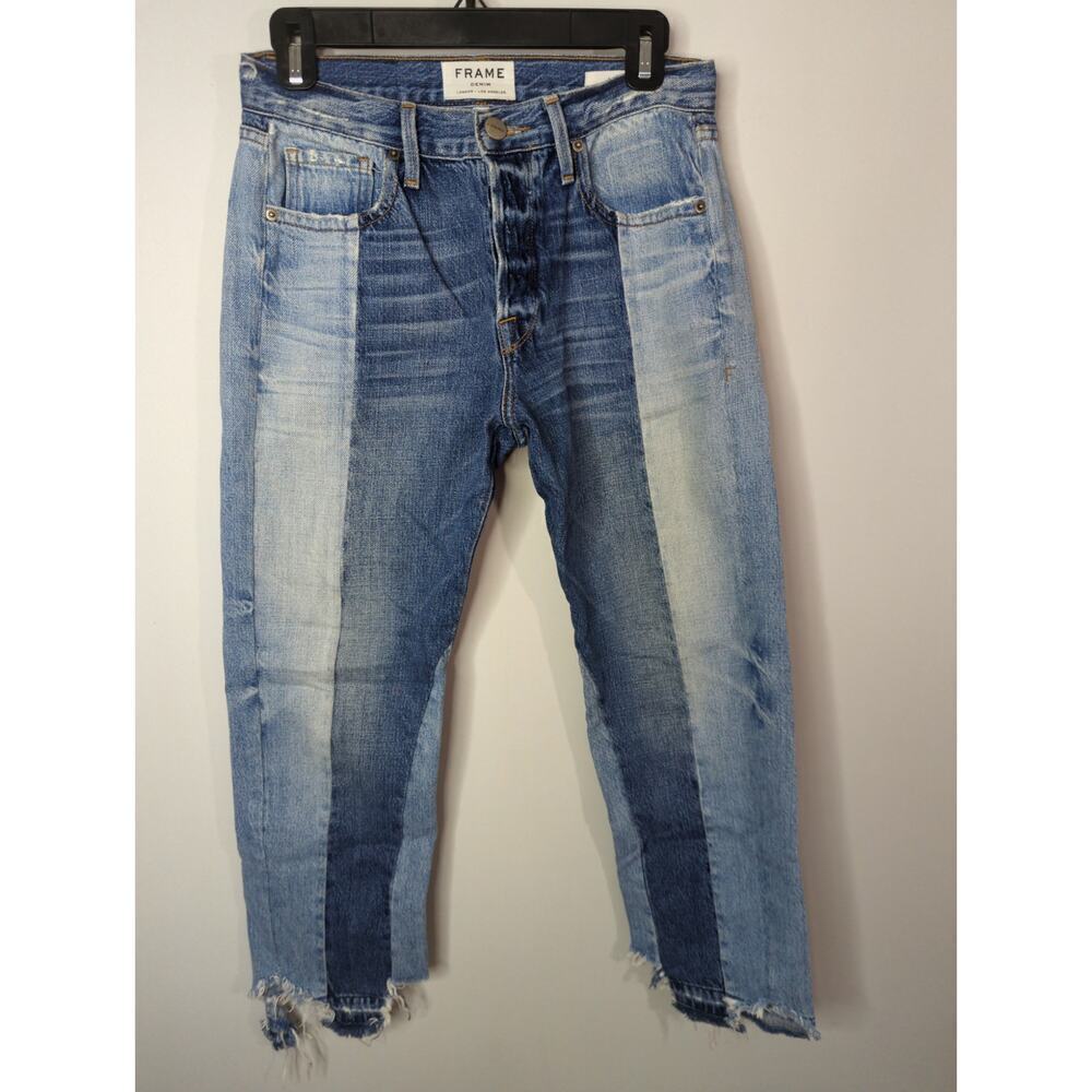 Frame Denim Nouveau Le Mix Jeans Colorblocked Distressed Cropped Size 26 - Picture 3 of 16